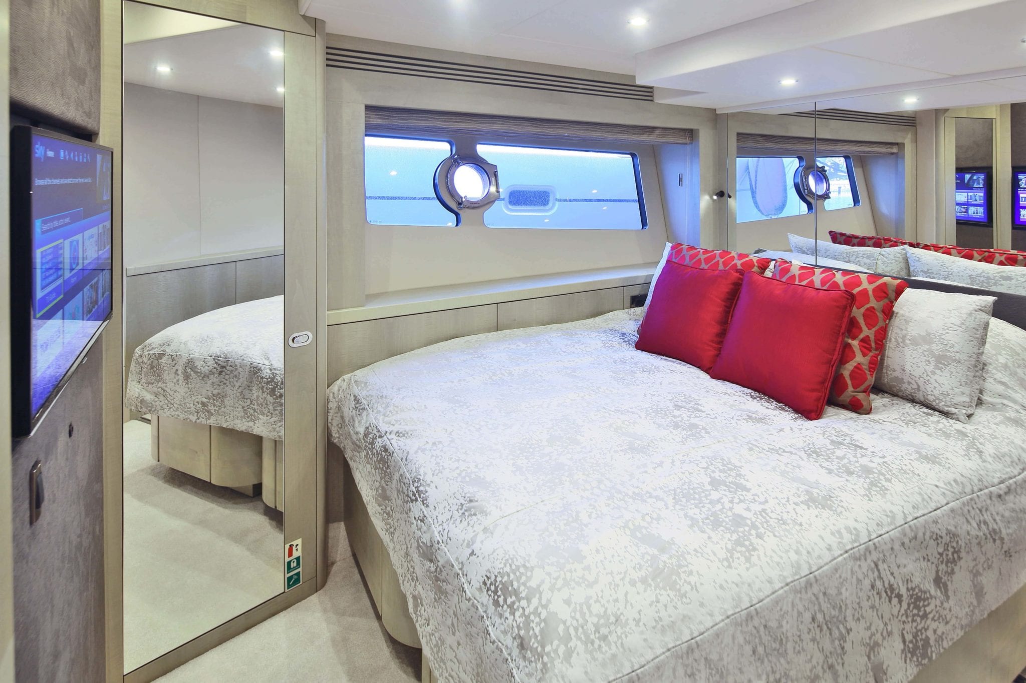 A closer look at one of the en-suite rooms onboard the luxury sunseeker yacht.