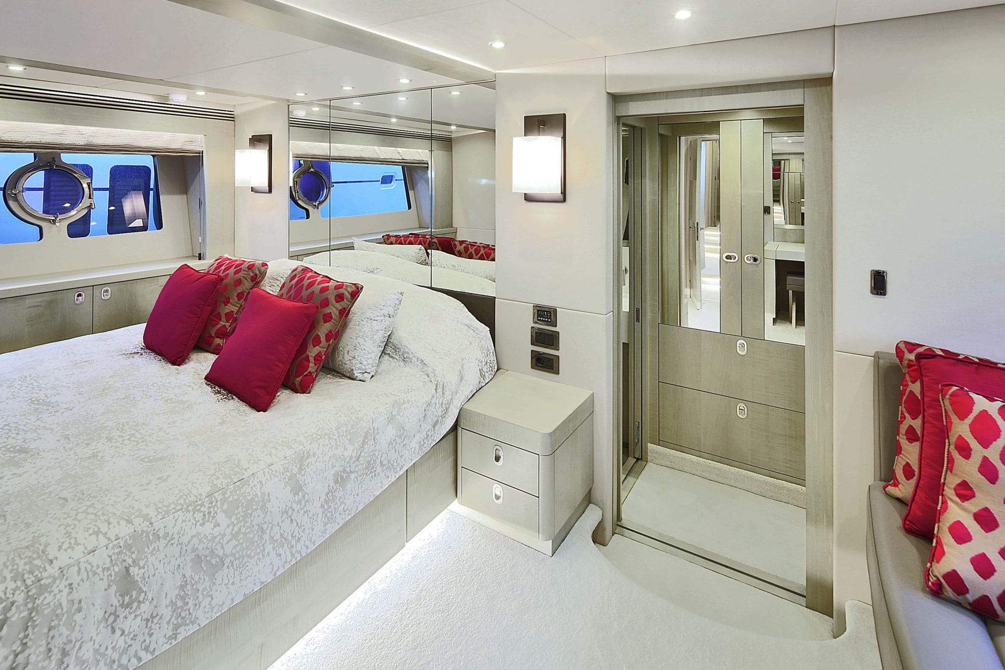 Explore the master bedroom here aboard the luxury sunseeker yacht.
