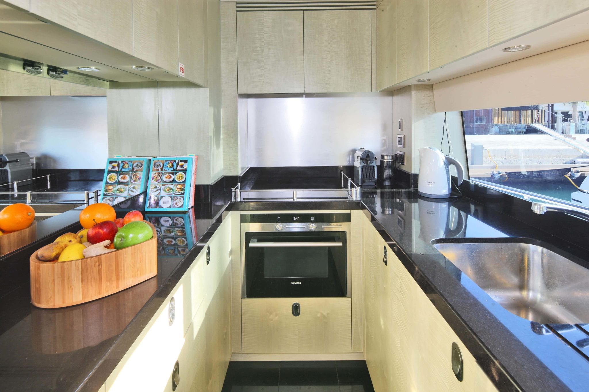 Explore the kitchen inside the luxury sunseeker yacht.