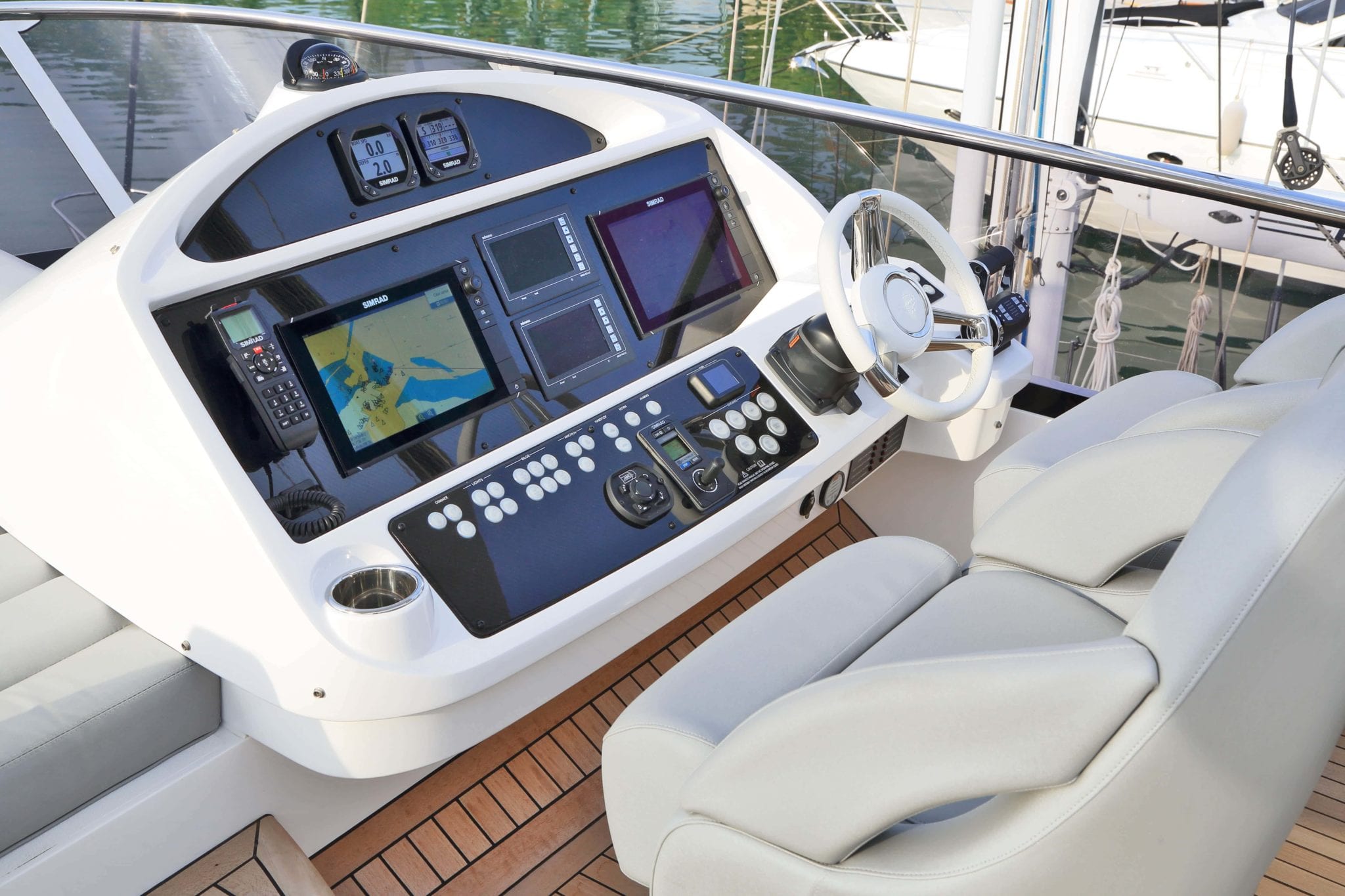 A look at the yachts bridge here on the sunseeker.